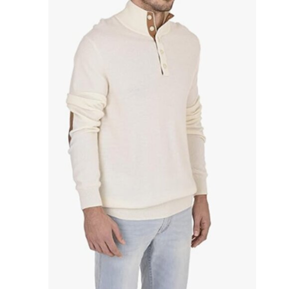 State Cashmere Men's Contrast Mockneck Pullover 100% Pure Cashmere Sweater XL - Picture 3 of 13